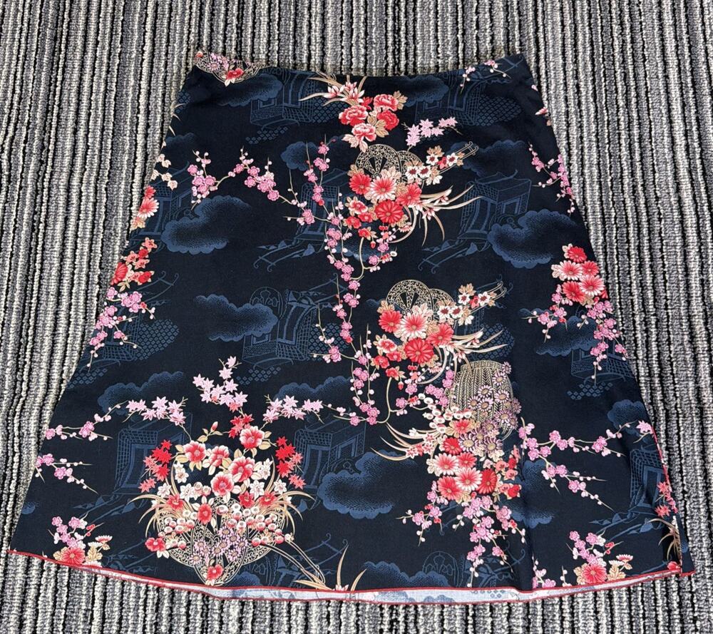 Vintage Matty M Japanese Art Floral Skirt Size 10